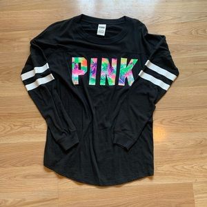 PINK VS tropical print long sleeve key hole back